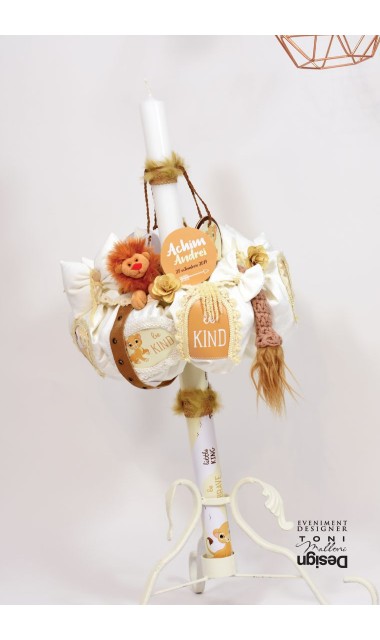 Lumanare de botez baieti cu lei, micul leut regele animalelor Simba, 65x4cm, Little Lion 2